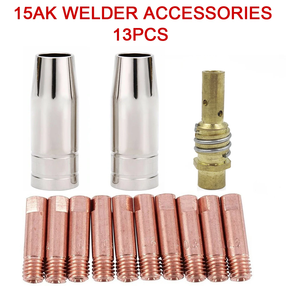 24pcs 15AK for Binzel Torch/Gun Consumables Electrode and Shield Cups and Link Rod Tips Goose Neck Bend for MIG Welding Machine miller welding helmet