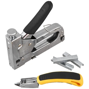 

3 in 1 Staple Tool with Staple Remover Tack Lifter Hand Operated Stainless Steel Stapler Brad Nail Furniture Stapler