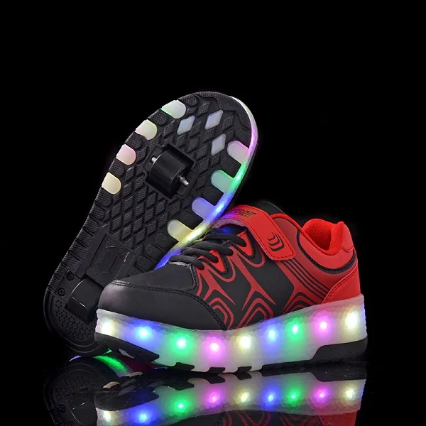 Лидер продаж; детская обувь для мальчиков с двумя колесами; детская обувь; Светящиеся кроссовки; Светодиодный светильник; детская обувь для мальчиков и девочек; блестящая обувь - Цвет: Красный