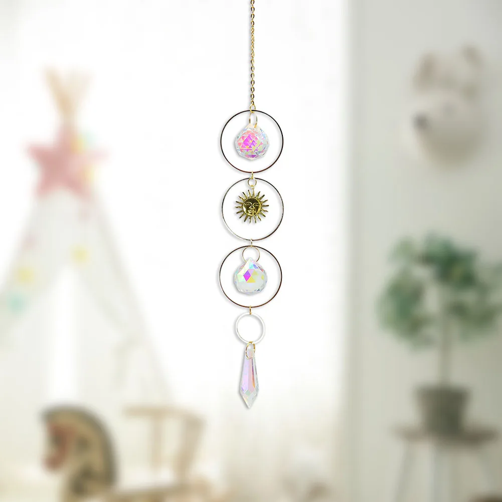 Crystal Wind Chime Pendant Colorful Star Moon Hanging Drops Garden