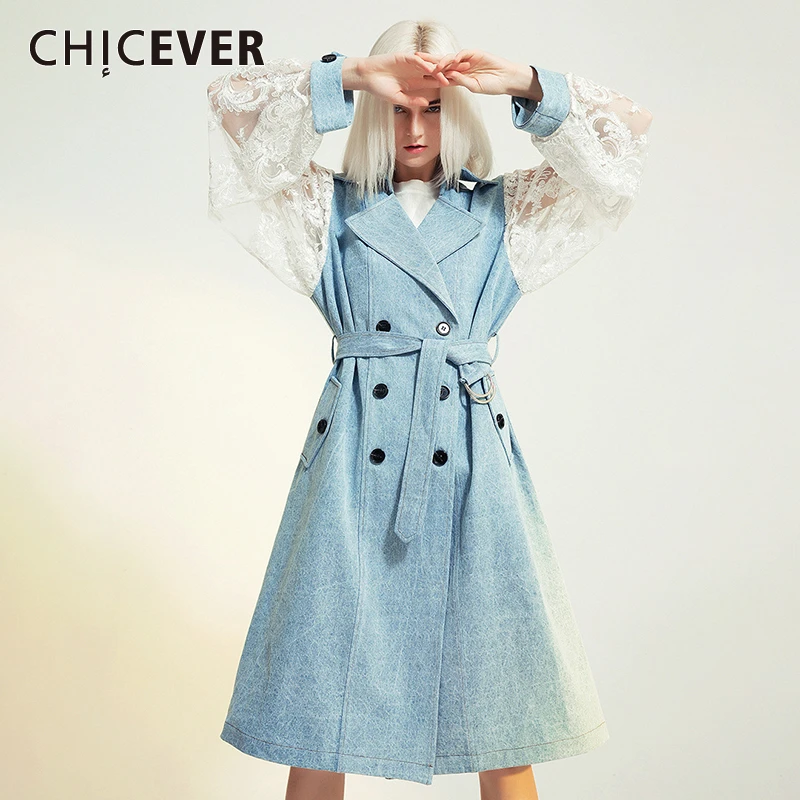 Лоскутная кружевная Женская ветровка CHICEVER с отложным воротником и длинным