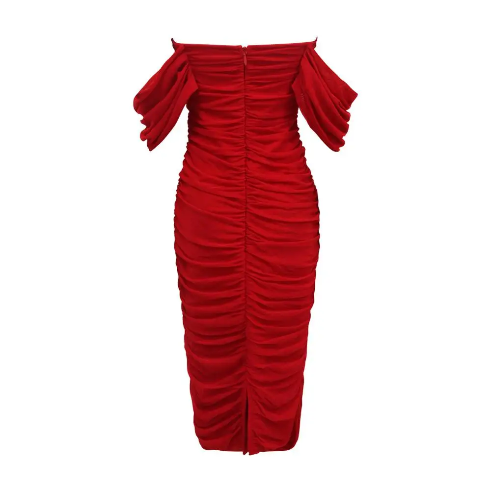 Bodycon Bandage Dress Sexy Off Shoulder Glow Sparkly Ruffles Women Dress Designer Fashion Evening Party Dress Vestido