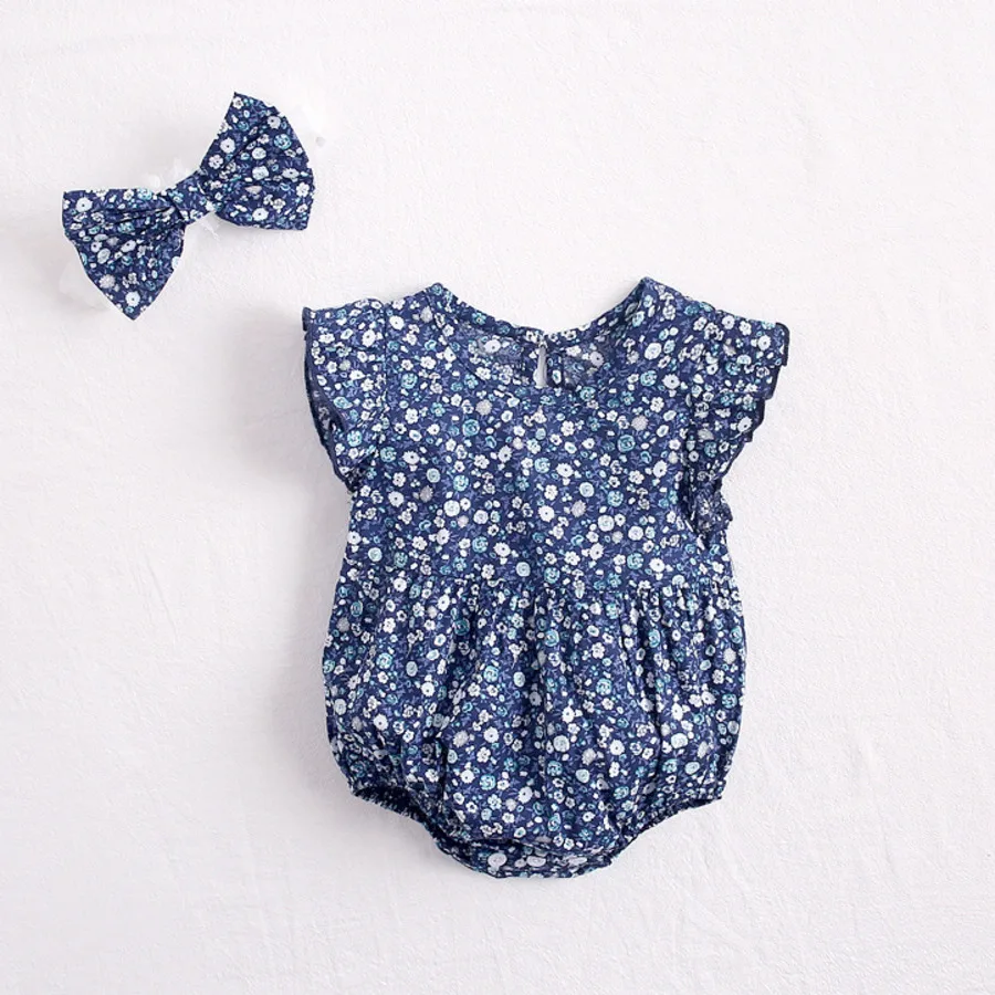 

Newborn Toddler Kids Baby Girls Jumpsuit Infant Clothes Romper Flower Print Headband Bebe Cute Fashion Rompers Clothing Outfits