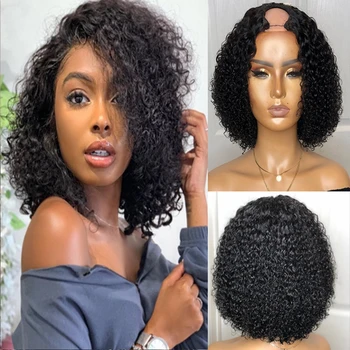 

Eversilky Glueless Short Bob Wig 100% Unprocessed Curly U Part Wigs 100% Human Hair Middle Opening Wigs U Part Wig Water Wave