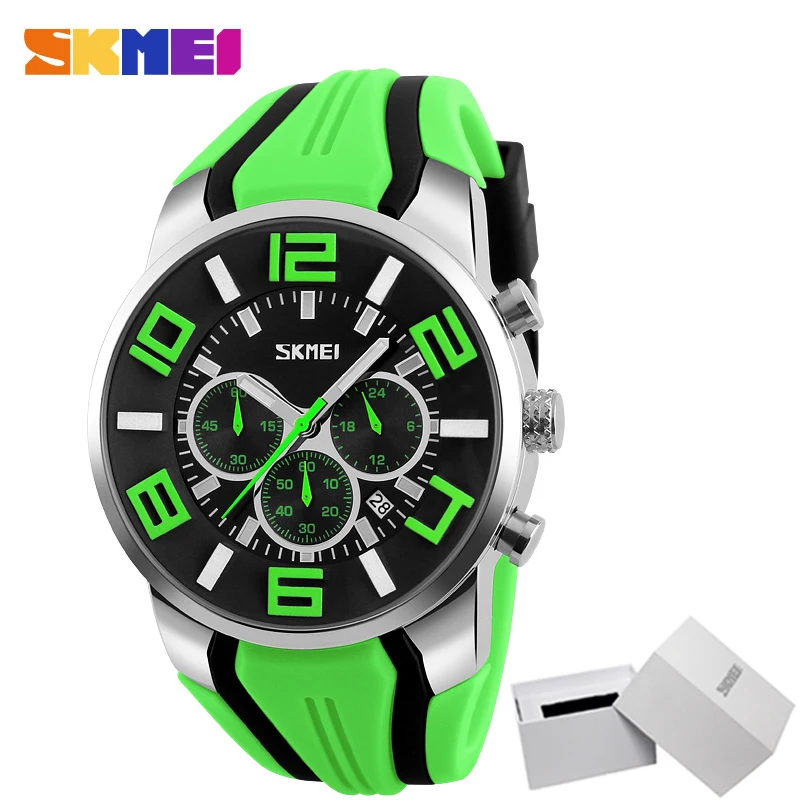 Green(white box) SKMEI, кварцевые мужские часы, модные повседневные наручные часы, водонепроницаемые спортивные часы, красочные, включая белый ящик Relogio Masculino 9128 - Цвет: Green(white box)
