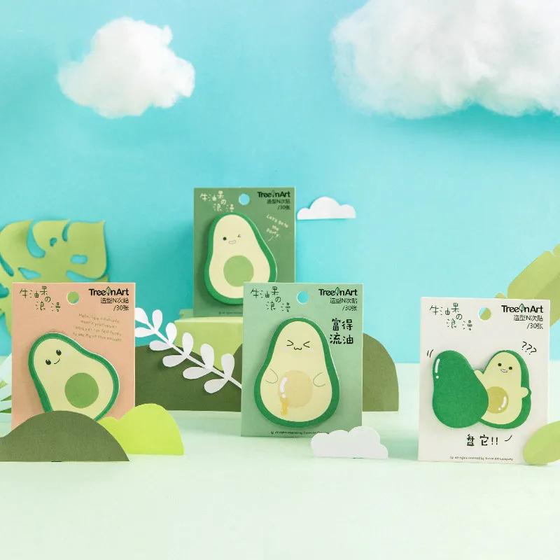 

30 Sheet/pack Self-Adhesive N Times Memo Pad Avocado Shape Sticky Notes Bookmark Post It Label Sticker School Office Stationery