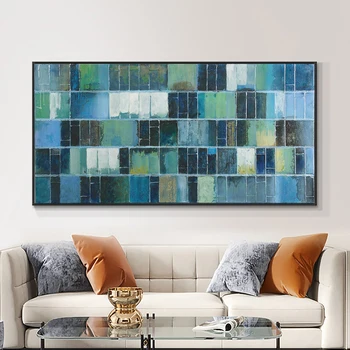 

Abstract Blue Rectangular lattice Oil Painting On Canvas 100% Hand Painted Unframed Modern Large Size Wall Art For Home Decor