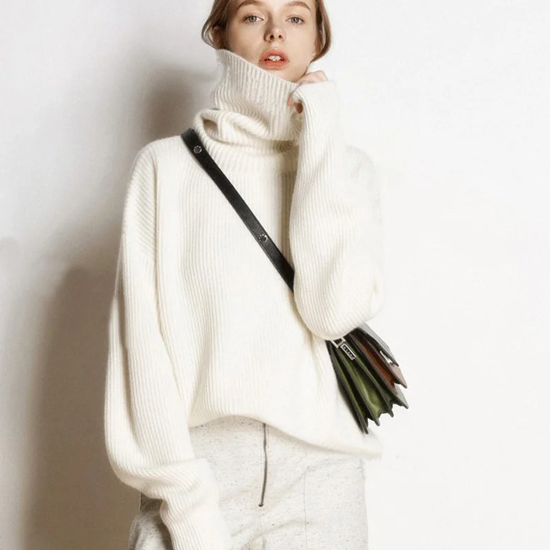 Women Turtleneck Sweaters 100% Wool and Cashmere