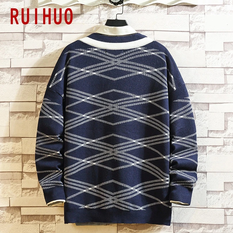 RUIHUO полосатый кардиган, мужской Уродливый Рождественский свитер, зимняя куртка, мужской кардиган, Мужская одежда, свитера, мужской кардиган, 5XL, осень
