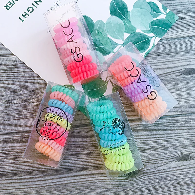 

9pcs New arrival women lovely telephone ring hair tie with box girl's fashion hair bands cute gum lady's basic hair accessories