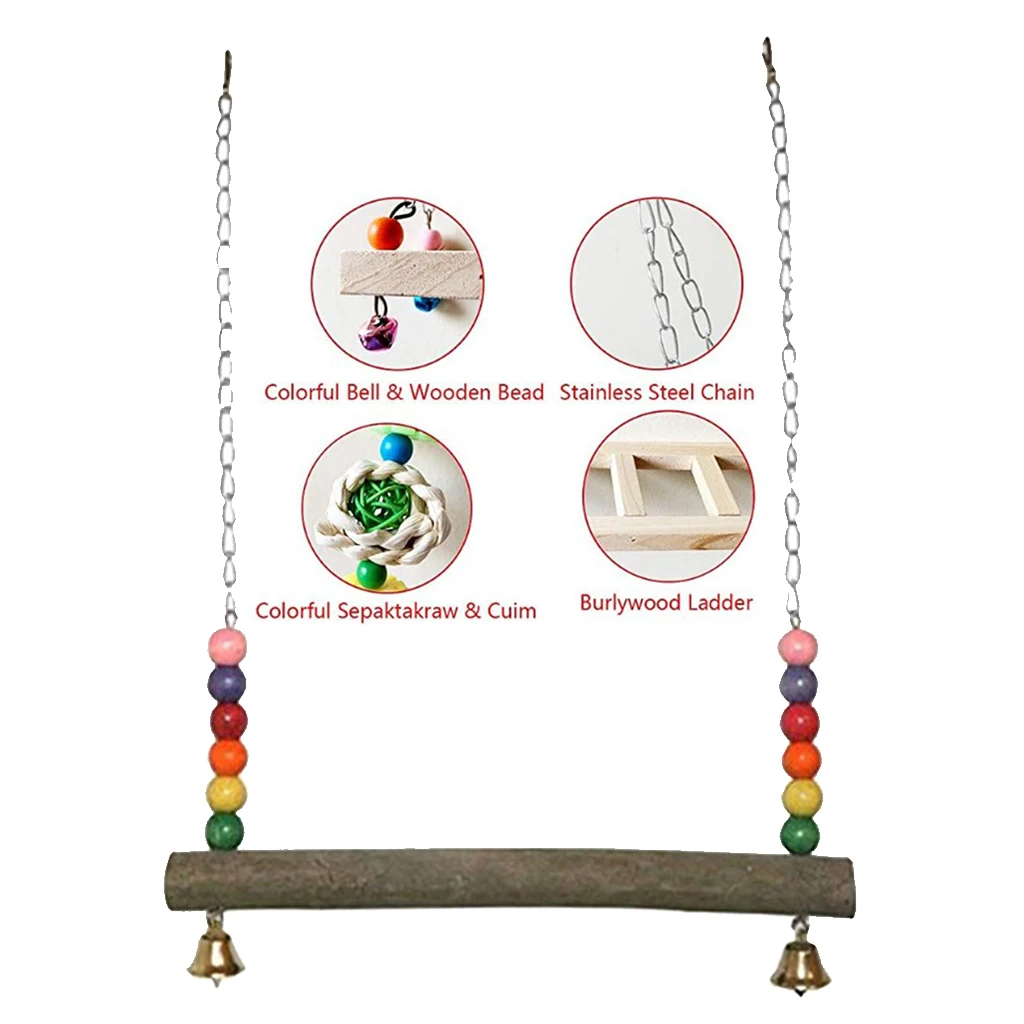 Chicken Swing Wooden Chicken Toys Bird Chicken Stand Perch Chewing Toy with Bells for Bird Parrot Pet Trainning Bird Cage Toys