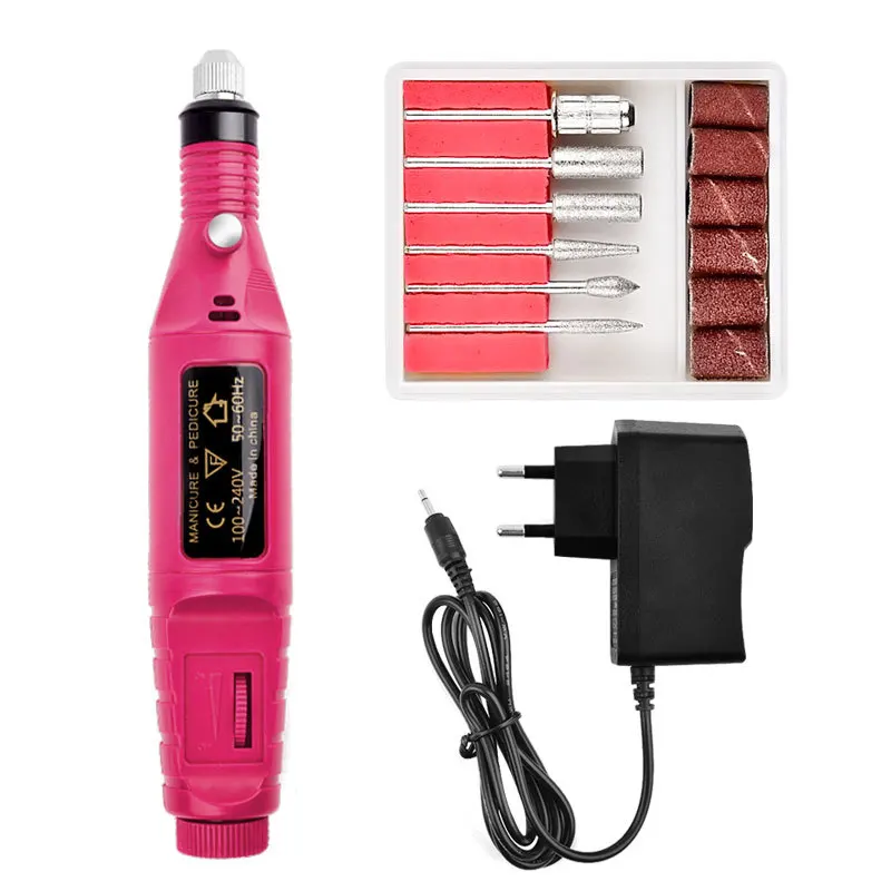 YUJIA брендовая электрическая машинка для сверления ногтей в форме ручки портативная пилочка для ногтей набор инструментов для полировки УФ-гелем - Цвет: rose-EU