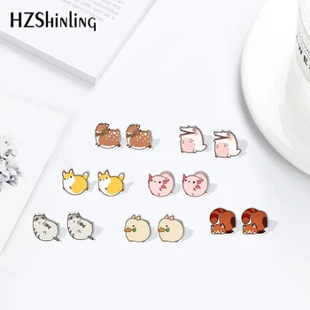 

New Shrinky Dinks Craft Acrylic Stud Earrings Cartoon Chubby Animal axolotl Corgi Resin Epoxy Jewelry Earrings for women