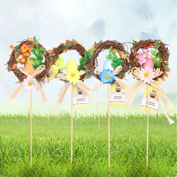 

4pcs Easter Eggs Flower Garland Sticks Dry Branches Garden Easter Party Decoration Children's Easter Gifts Rattan Weaving
