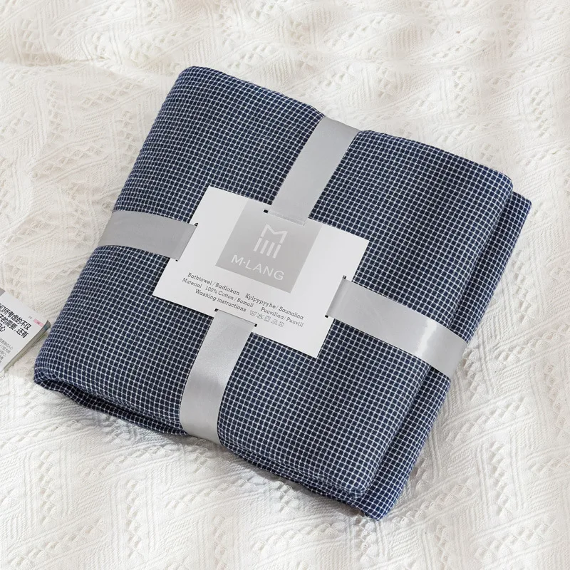 dark blue plaid Япония плед летнее одеяло кровать одеяло для взрослых хлопок плед Тонкий плед 4 слоя марлевые постельные принадлежности - Цвет: dark blue plaid