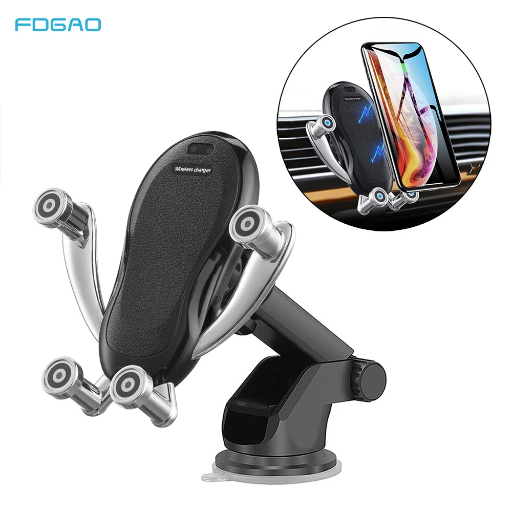 

10W Car Wireless Charger Automatic Clamping Phone Holder For iPhone XS XR X 8 Samsung S10 S9 Infrared Induction Qi Fast Charging