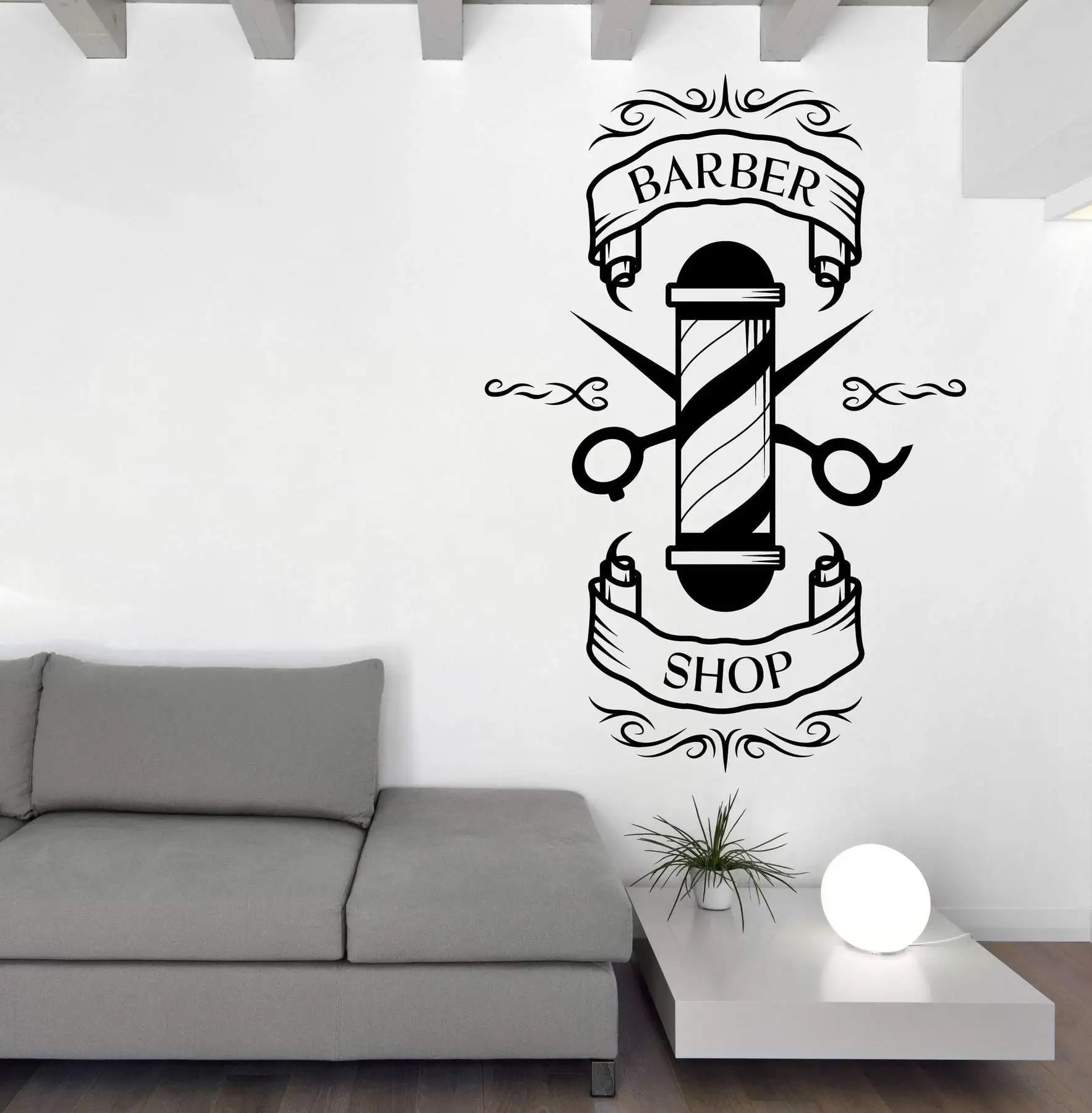 

Vinyl Wall Stickers Barber Salon Beard Haircut Scissors Hairdresser Beauty Salon Store Front Wall Window Decoration Sticker lf02