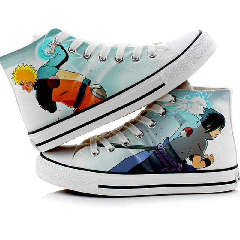 Naruto Canvas Shoes Uzumaki Naruto Uchiha Sasuke Cosplay Print Shoes Fashion Sneakers Men Women Casual Pedal Shoes