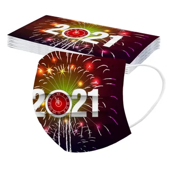 

10pcs Disposable Face Masks Adult Non-woven 3 Layer Filter Earloops Breathable Mouth Face Mask New Years Print Mouth Masks