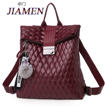 

Women's schoolbag 2020 new retro anti-theft fashion zipper ladies backpack high quality PU leather youth fur ball pendant school