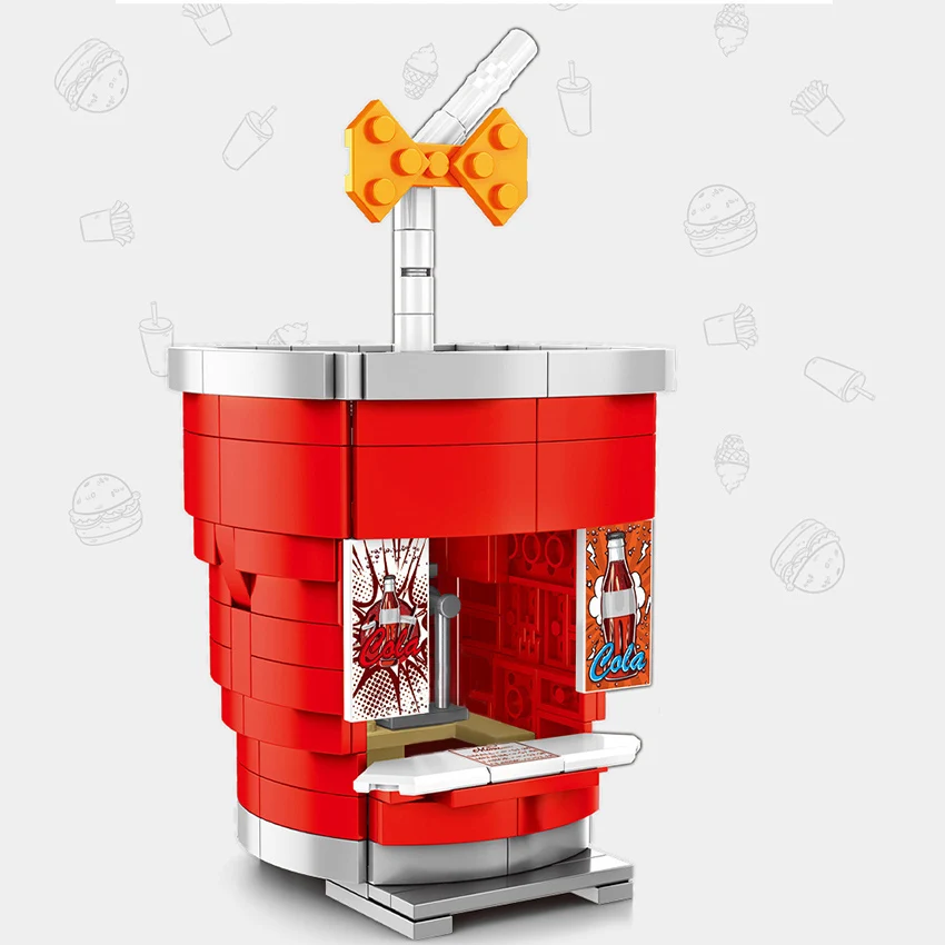 Single City Hamburger Ice Cream Drink French Fries Snack Selling Store Building Blocks Bricks City Street View Toys for Children (4)