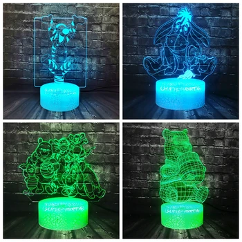 

Winnie Teedy Cartoon Tigger Night Light Big Family 3D LED 7 Color Change Eeyore Night Lamp for Girl Room Kid Holiday Gift Toy