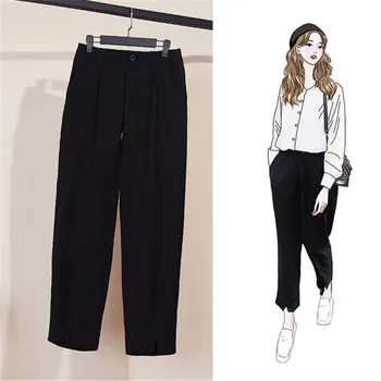 

BIG SIZE 4XL Summer Women Fashion Fashion Elegant Solid Pants Female Lady Plus Large Elastic Waist Long Loose Slim Split Trouser