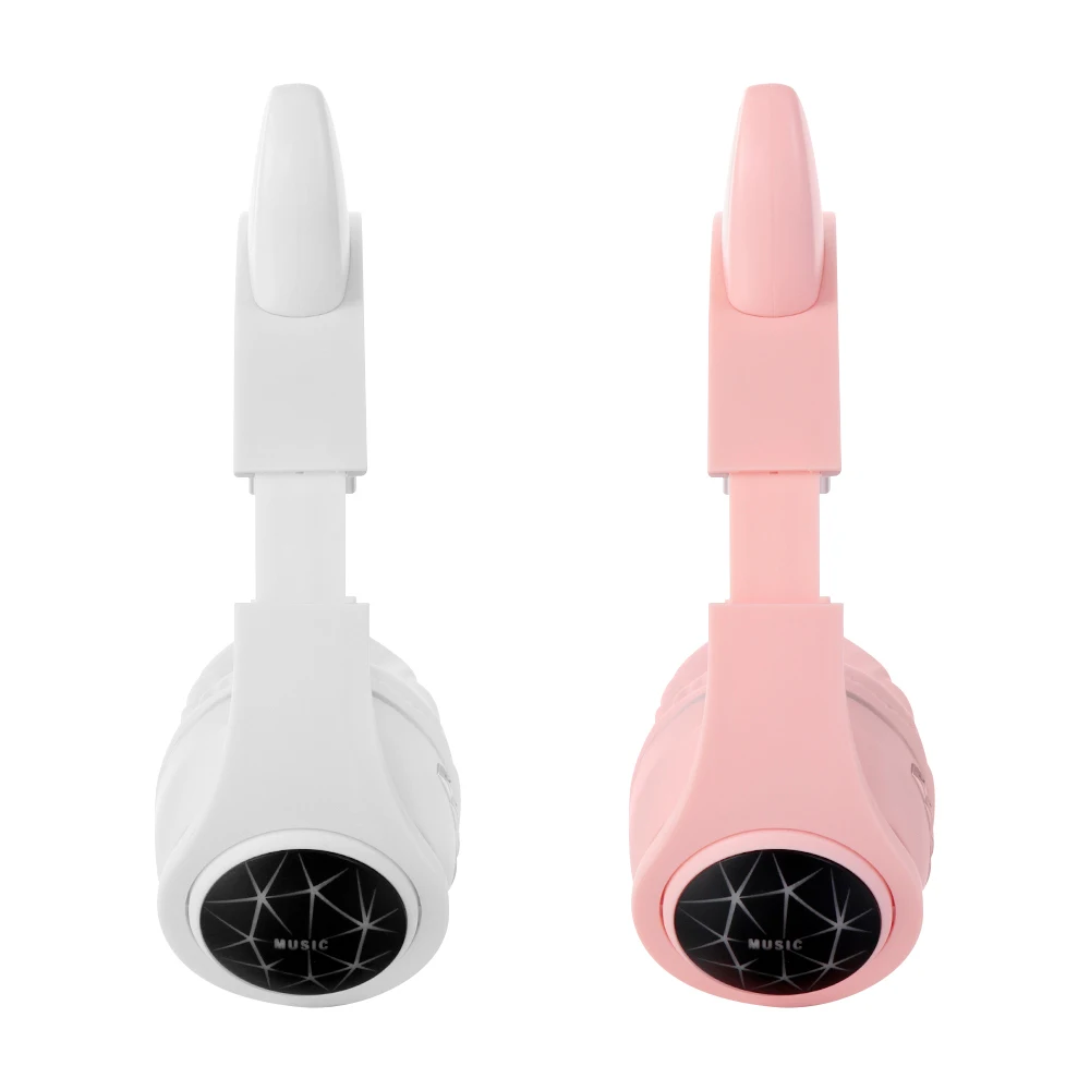 New Arrival LED Light Kawaii Cat Ear Rabbit Ear Noise Cancelling Bluetooth Wireless Headphones w Mic For Kids Girls