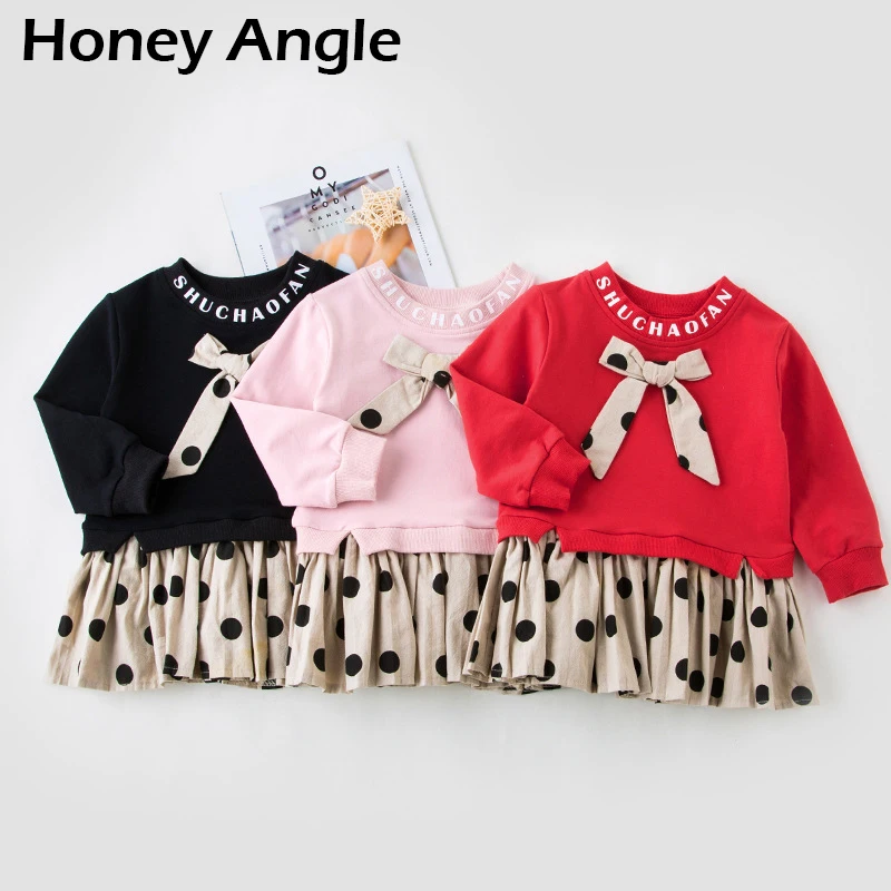 Honey Angle/весенне-осеннее детское платье принцессы для девочек; платья для девочек с длинными рукавами и бантом; Корейская версия; одежда для малышей