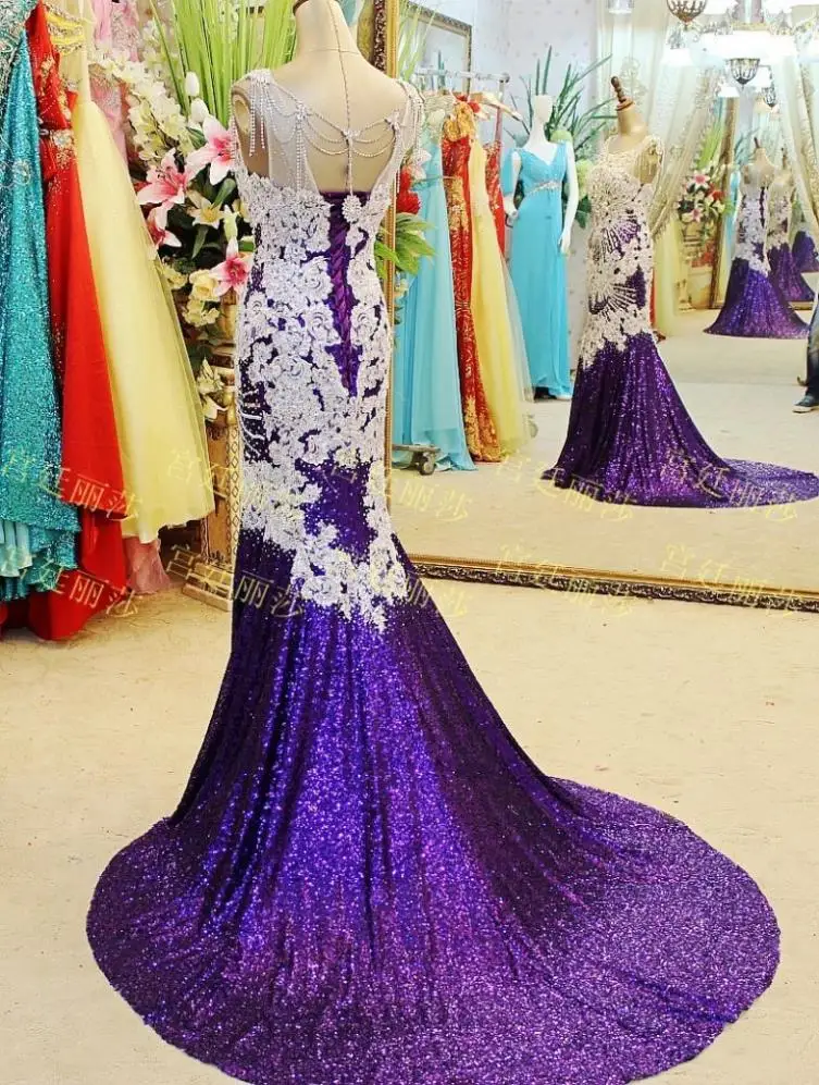 vestidos Роскошные Стразы Кристалл Формальные невесты Кружева Русалка Фиолетовый вечернее платье для выпускного вечера мать невесты платья
