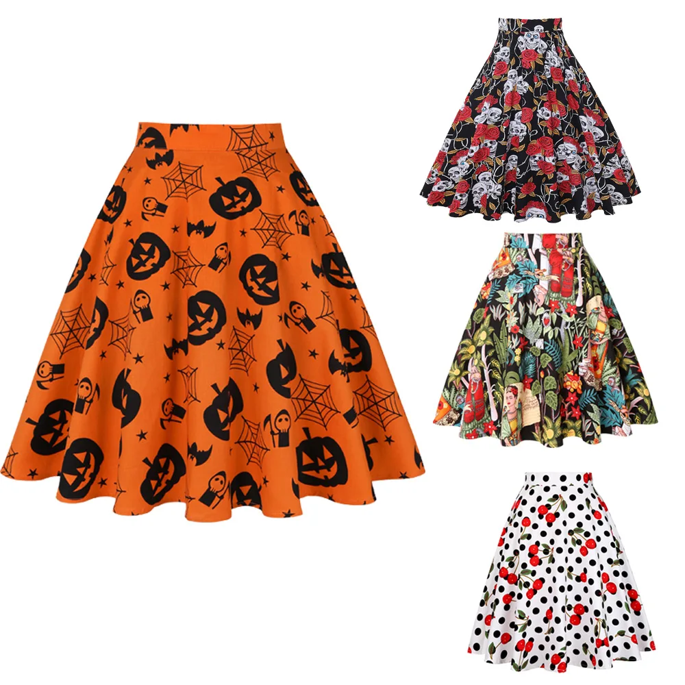 

Autumn Halloween Party Vintage Skirt jupe femme 2023 High Waist Cotton Swing Retro Women Skirt Black Plaid faldas Skirt VD0020