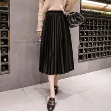 Осенняя Вельветовая юбка с завышенной талией, облегающие длинные плиссированные юбки, цвета металлик, 18 цветов, плюс Размер 3XL, миди, Saia DC531