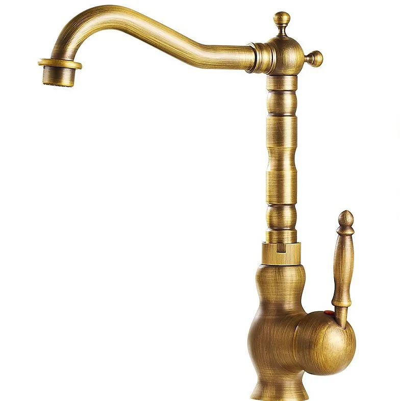

Vintage Retro Antique Brass Kitchen Wet Bar Bathroom Vessel Sink Faucet Swivel Spout Mixer Tap Single Hole One Handle mnf014
