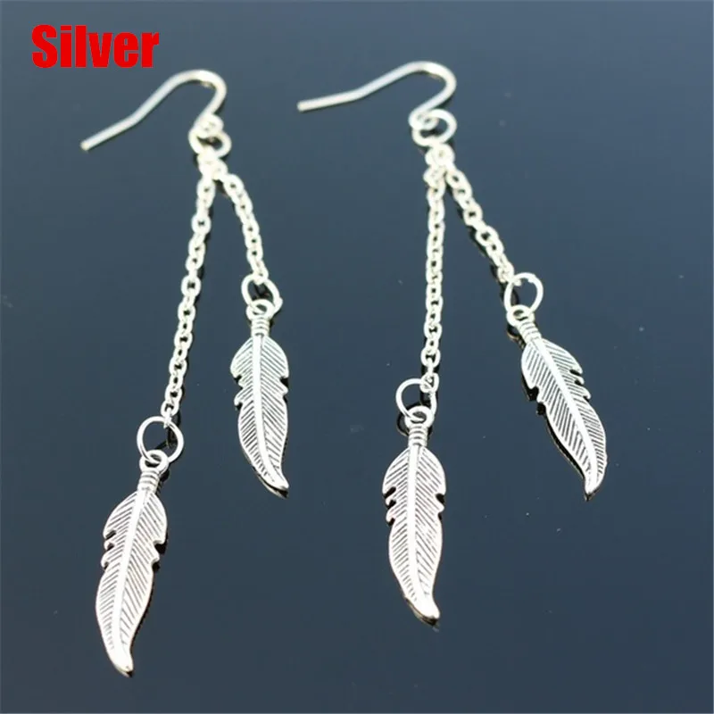 Silver Длинное перо-кисточка висячие серьги Модные ювелирные изделия Букле д 'ореиль одежда швейная ткань украшения - Цвет: Silver