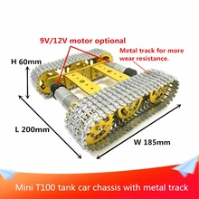 Мини T100 алюминиевый гусеничный Танк шасси DIY Интеллектуальный робот автомобиль с более износостойким металлическим треком 9 В/12 в мотор опционально