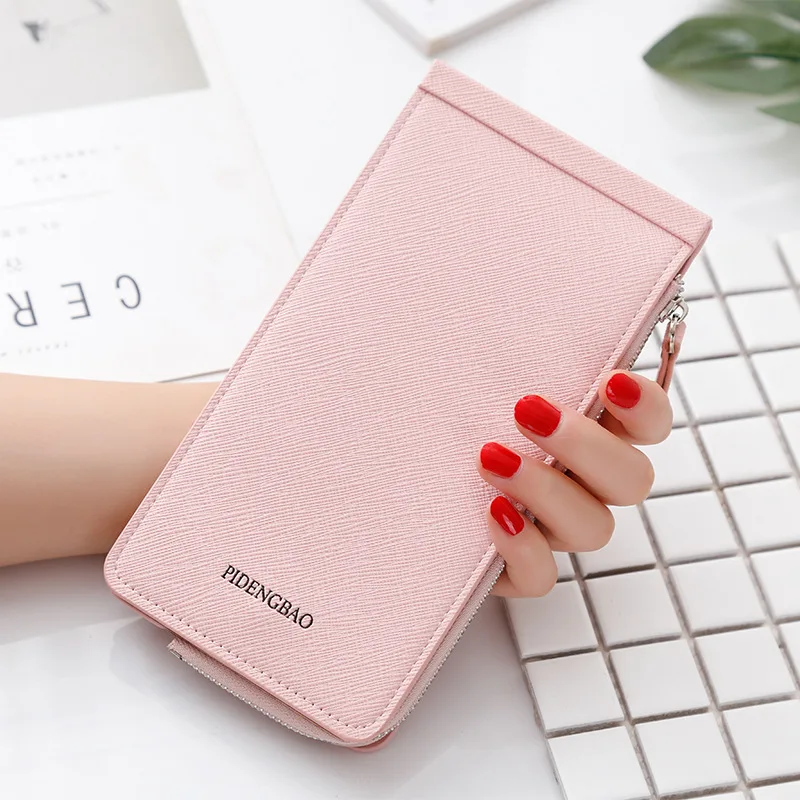 

2018 New Style Men's Women's Long Wallet Korean-style Cross Pattern Card Bit More Mobile Phone Bag Multi-functional Card Clamp