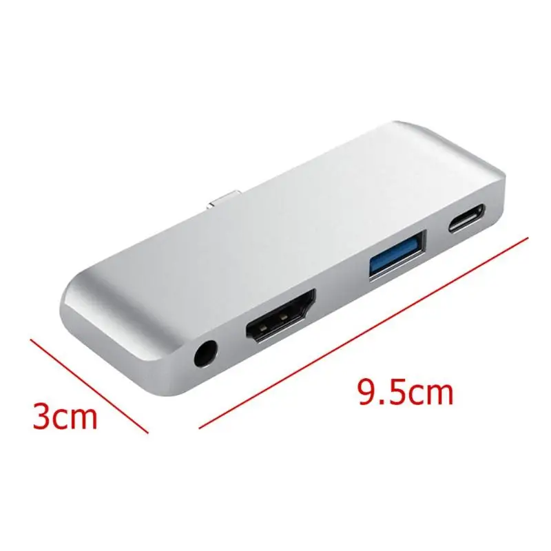 Серебристый Прочный тип-C док-станция портативная док-станция type-C USB-C до 3,5 мм разъем USB3.0 зарядное устройство концентратор для ПК компьютера - Цвет: Серебристый