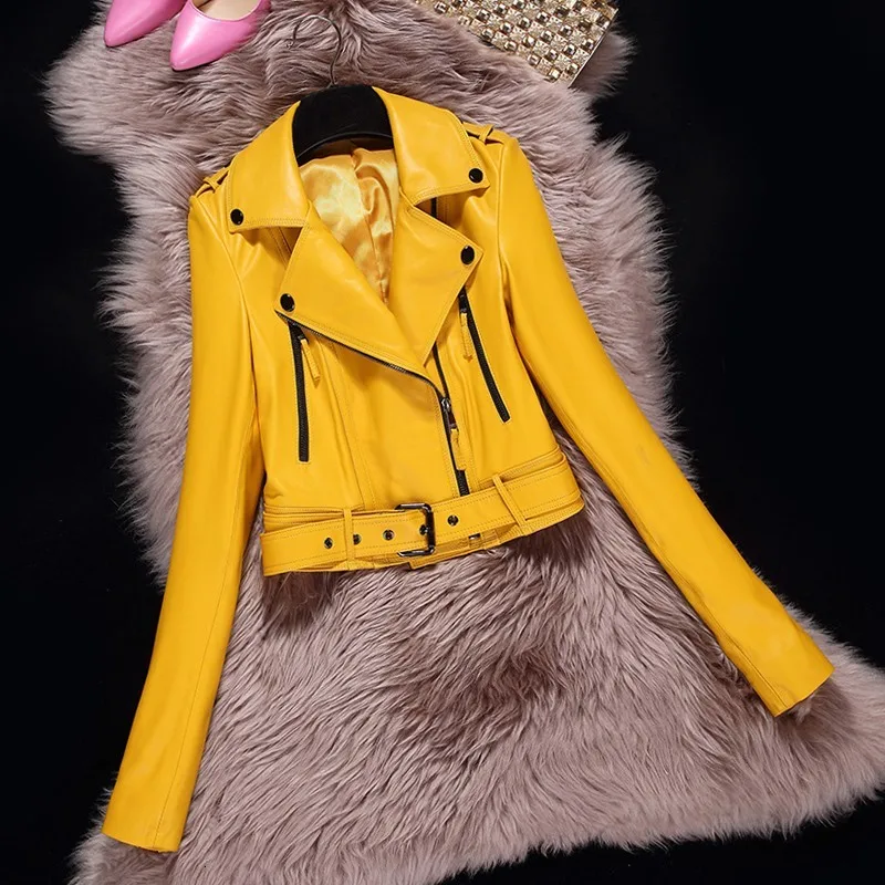  Spring Autumn Short Genuine Leather Jacket Women Sheepskin Motorcycle Clothing Female Korean Sexy S