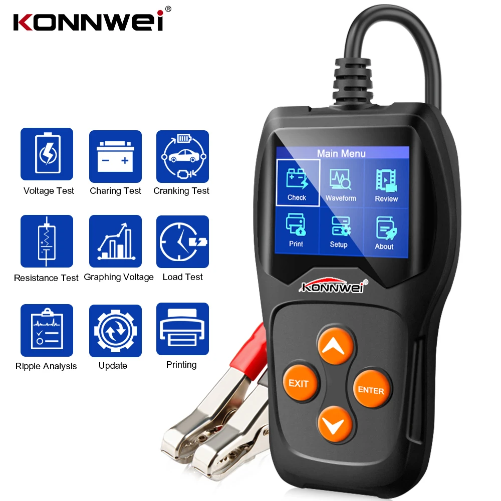 Best Seller Battery-Tester Charging-Circut Konnwei Kw600 Car Quick-Cranking 12V for 100-2000cca/Battery-system-analyzer/Quick-cranking/Charging-circut dV5bV8M9L