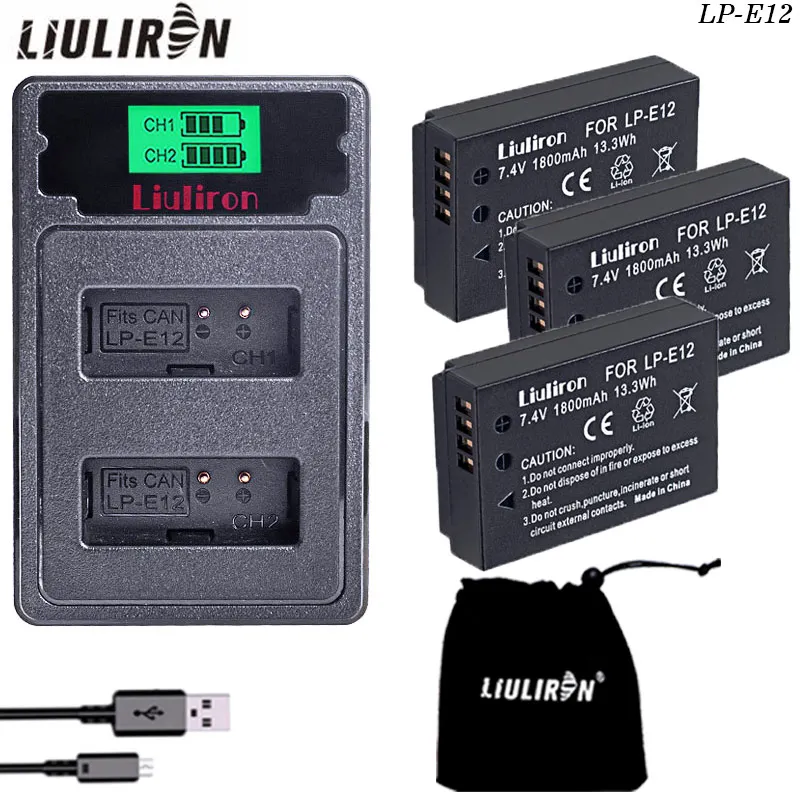 4 шт. батарея 1800 мАч LP-E12 LP E12 LPE12 батарея+ ЖК USB двойное зарядное устройство для Canon EOS M50, EOS M100, 100D Kiss X7 Rebel SL1 камера - Цвет: charger and 3battery