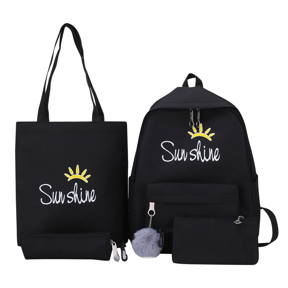 black 4 шт./компл. композитные сумки Для женщин Письмо Mochila рюкзак туристические рюкзаки для отдыха школьные рюкзаки для девочек-подростков, школьный рюкзак - Цвет: black
