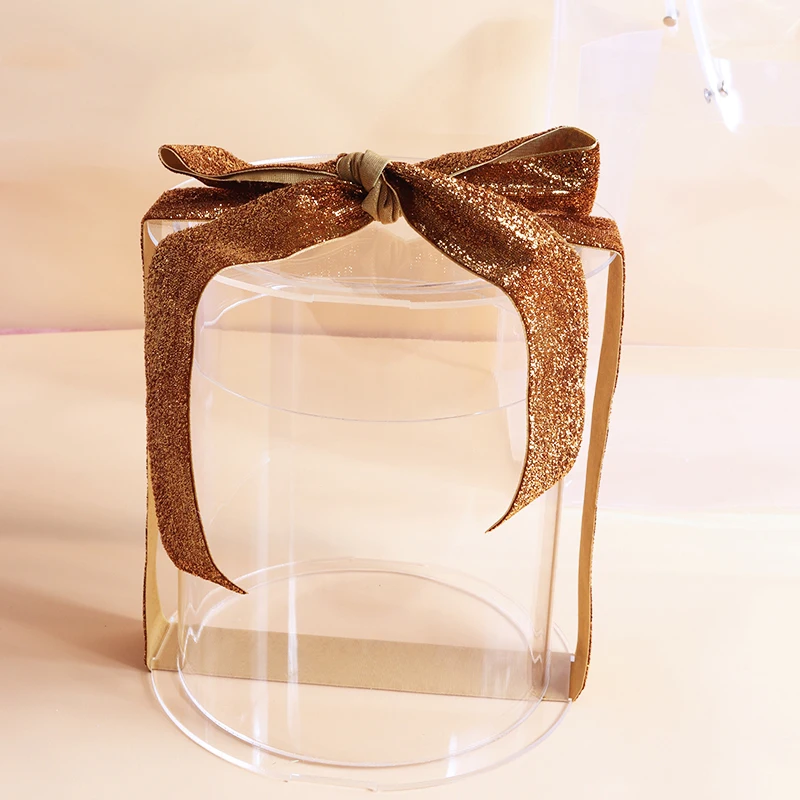 gold box ribbon Акриловая Цилиндрическая Коробка для свадебной упаковки Подарочная коробка для дня рождения ребенка Подарочная коробка для цветочного букета декоративные коробки с лентой - Цвет: gold box ribbon