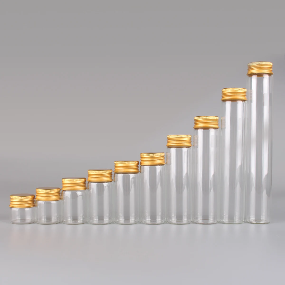 12pcs 10ml 15ml 20ml 25ml 30ml 40ml 50ml 60ml 80ml 100ml Glass Empty Bottles With Golden Aluminum Caps Spice Glass Jars Vails 5