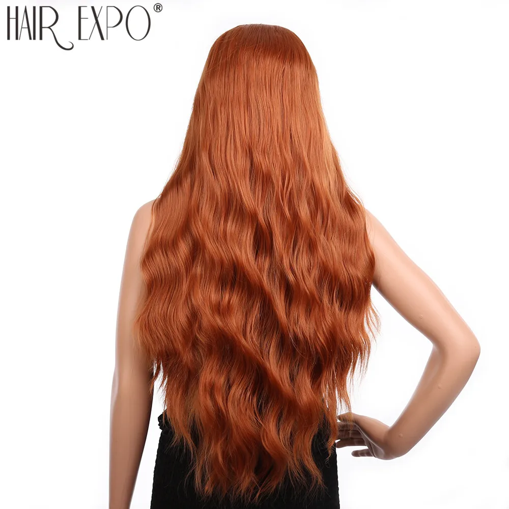 30 дюймов парик на кружеве бесклеевой Cosply длинные натуральные волнистые медные красные цвета синтетические парики на кружеве для женщин Expo City