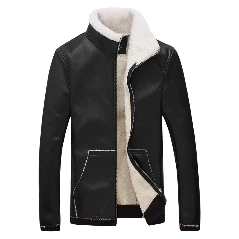 

Autumn & Winter Men Fold-down Collar Brushed And Thick Fur Large Size Washing Coat Casual Leather Coat Men's