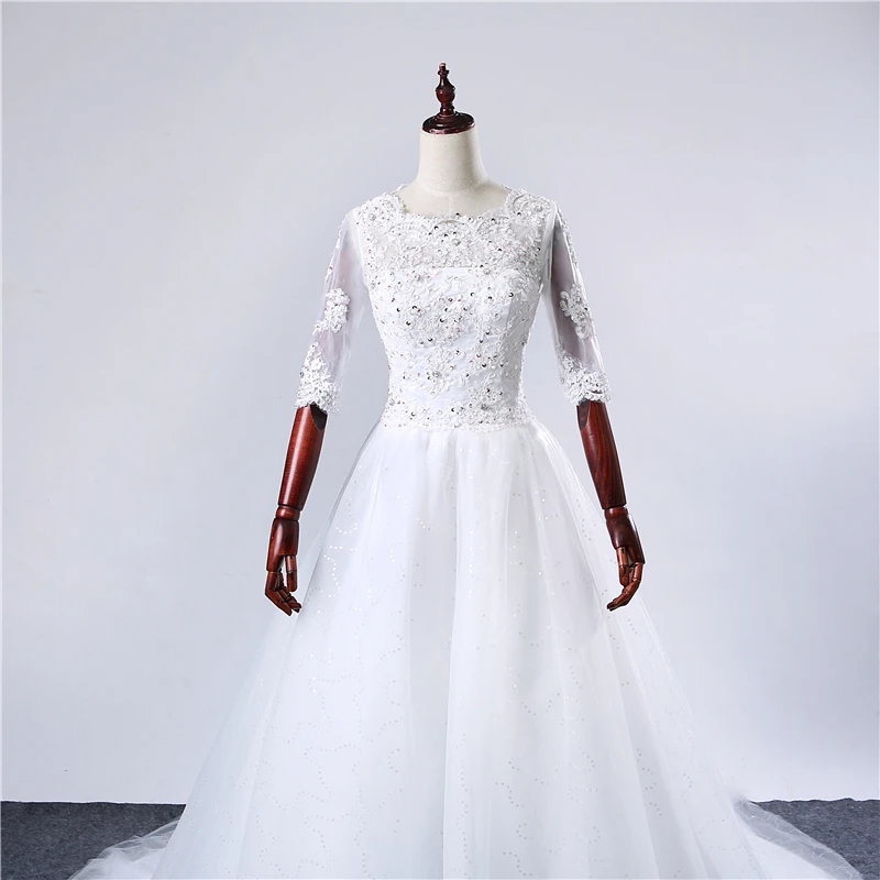 Vestidos de Noivas Vintage Off White Long 100 cm Train Muslim Wedding Dresses Plus Size Customized Lace Ball Bridal Gowns 7 | Свадьбы и