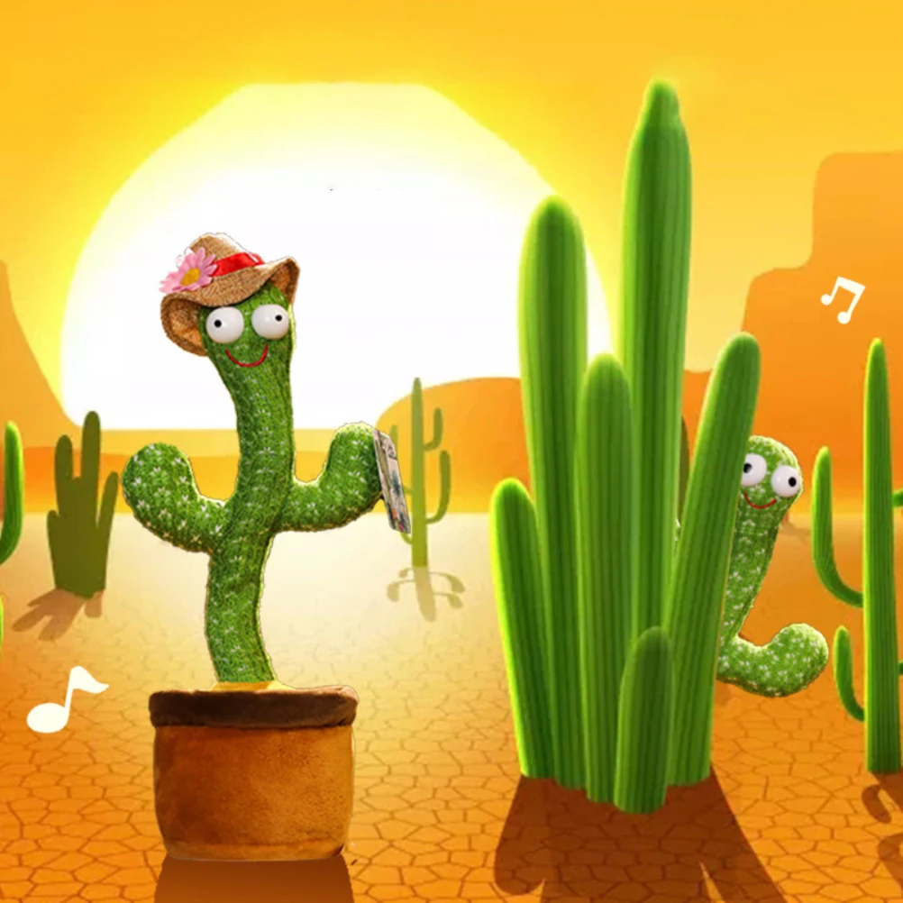 USB Charging Dancing Cactus Music Box Electronic Singing Plush Toy Cartoon Potted Holiday Decoration Gift Ornament For Home