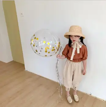 

2020 Korea Style Girls 2 Pcs Set Blouse+Pants Cotton Fashion Summer Girls Suits 2-8 years QH261