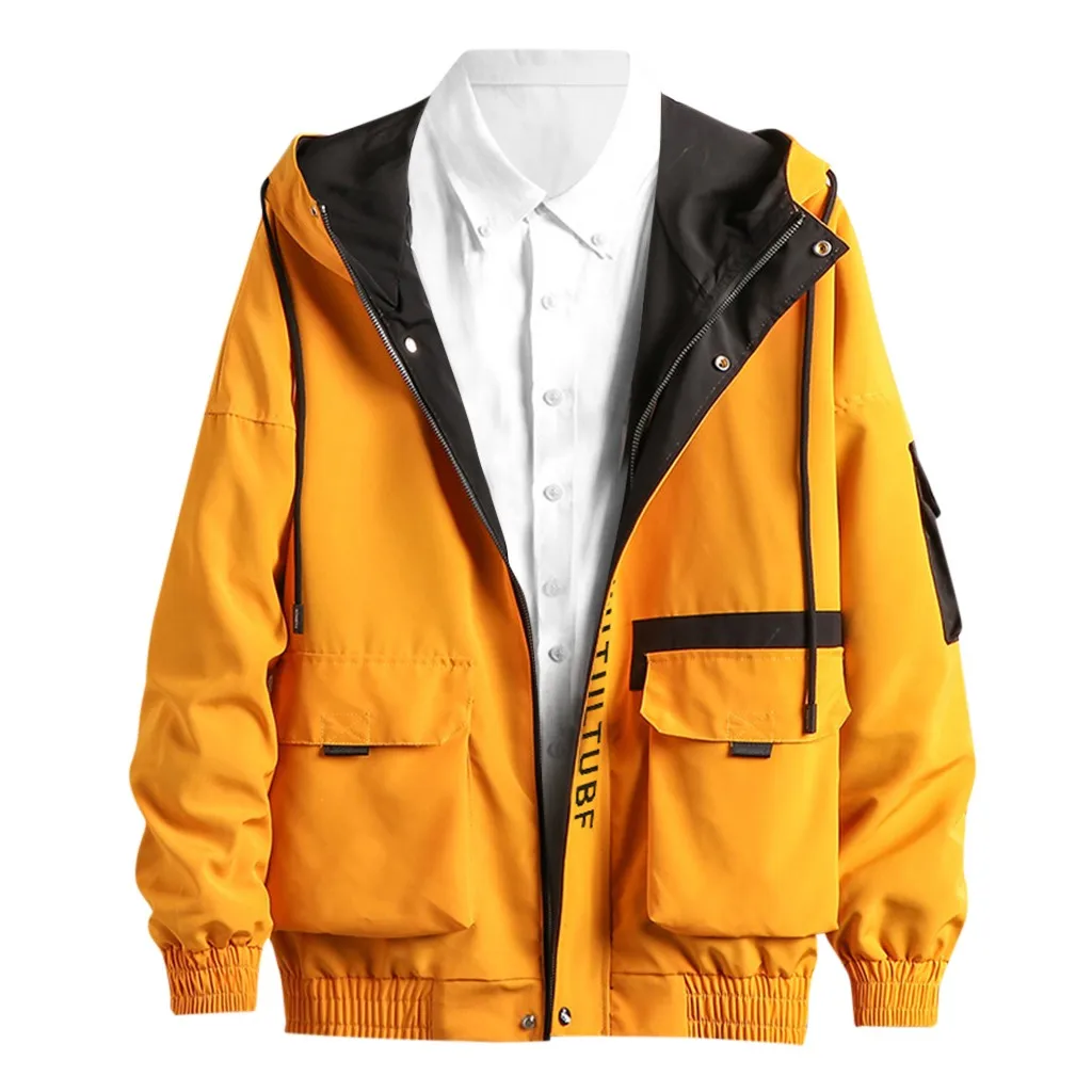 Мужская ветровка мужская новая мода осень зима длинный рукав пальто Верхняя одежда Блузка свободная куртка хип хоп Уличная одежда# Q