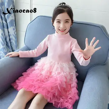 

Children's Long Sleeve Dress for Girls Teenage Pink Princess Dress Kids Cotton Mesh Party Dress Costume Little Girl Fall Clothes